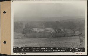 Ware River near mouth of Moose Brook at Old Furnace looking east, drainage area = 147 square miles, flow = 1680 cubic feet per second = 11.4 cubic feet per second per square mile, Hardwick, Mass., 12:40 PM, Apr. 17, 1933