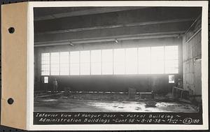 Contract No. 56, Administration Buildings, Main Dam, Belchertown, interior view of hangar door, patrol building, Belchertown, Mass., Aug.10, 1938