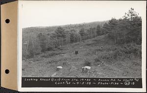 Contract No. 60, Access Roads to Shaft 12, Quabbin Aqueduct, Hardwick and Greenwich, looking ahead (east) from Sta. 14+90, Greenwich and Hardwick, Mass., Apr. 5, 1938