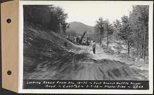 Contract No. 60, Access Roads to Shaft 12, Quabbin Aqueduct, Hardwick and Greenwich, looking ahead from Sta. 18+75, Greenwich and Hardwick, Mass., Jul. 7, 1938