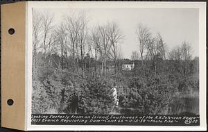 Contract No. 66, Regulating Dams, Middle Branch (New Salem), and East Branch of the Swift River, Hardwick and Petersham (formerly Dana), looking easterly from an island, southwest of the R.K. Johnson house, east branch regulating dam, Petersham, Mass., Nov. 10, 1938