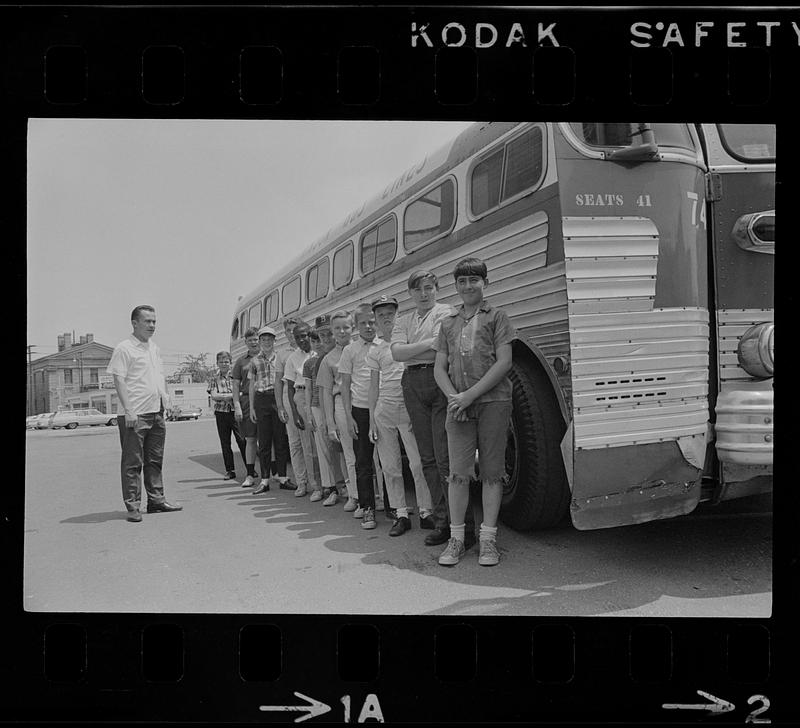 Children lined up along bus - Digital Commonwealth