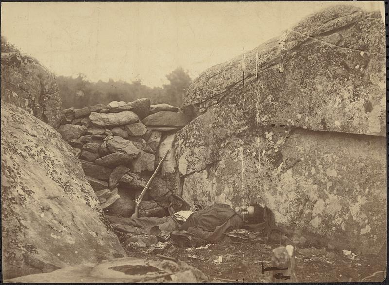 Dead Rebel sharpshooter at Gettysburg