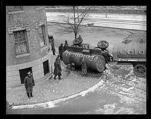 Colonial tanker truck overturned on its side