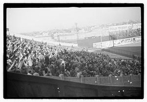 A large crowd in stands, Braves Field
