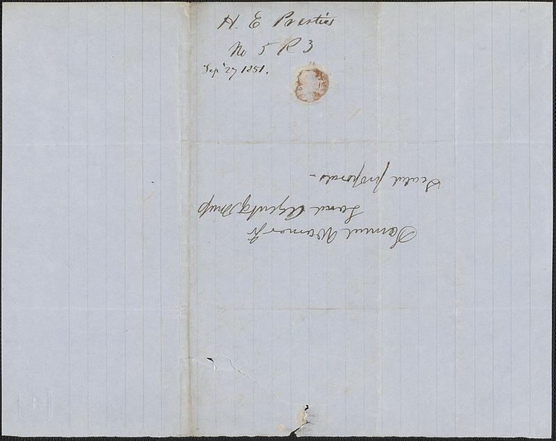 Henry E. Prentiss to Samuel Warner, 27 September 1851 Digital