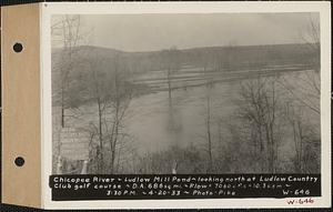 Chicopee River, Ludlow mill pond, looking north at Ludlow Country Club golf course, drainage area = 686 square miles, flow = 7060 cubic feet per second = 10.3 cubic feet per second per square mile, Ludlow, Mass., 3:30 PM, Apr. 20, 1933