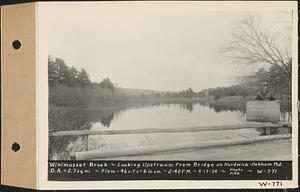 Winimusset Brook, looking upstream from bridge on Hardwick-Oakham Road, drainage area = 5.7 square miles, flow = 46 cubic feet per second = 8.1 cubic feet per second per square mile, New Braintree, Mass., 2:40 PM, Apr. 13, 1934