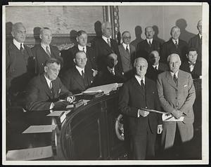 Secretary Adams Before House Committee. Charles Francis Adams, Secretary of the Navy Department, Photographed January 5 in Washington, D.C., When He Appeared Before a House Committee Considering a Naval Bill. Secretary Adams is at the Left, in Front, With Admiral Henry V. Pratt, Chief of Naval Operations.