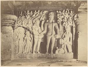 Sculpture of the marriage Shiva and Parvati in the Dumar Lena Cave Temple (Cave XXIX), Ellora