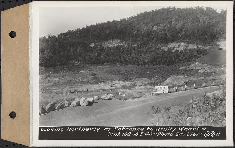 Contract No. 108, Utility Wharves, Quabbin Reservoir, Ware, looking northerly at entrance to utility wharf, Ware, Mass., Oct. 3, 1940