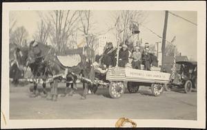 Horse-drawn parade float, Pepperell Card & Paper Co.