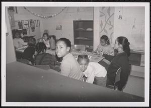 Group of children making art