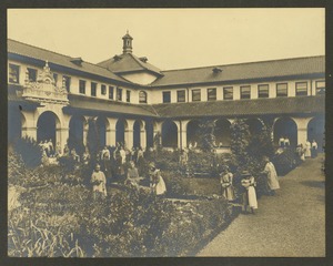 Corner of girls' cloister garden, Overbrook School for the Blind, Philadelphia