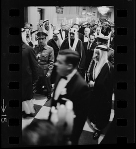 King Saud in center of crowd at reception in his honor