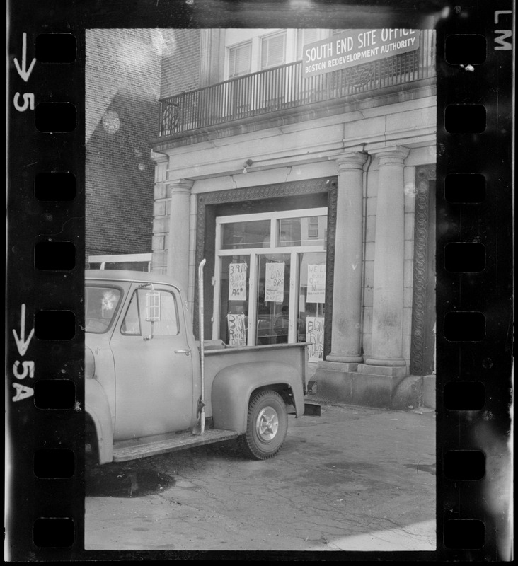 Truck parked outside the Boston Redevelopment Authority South End office