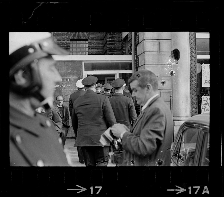 Police entering Boston Redevelopment Authority South End office during sit-in