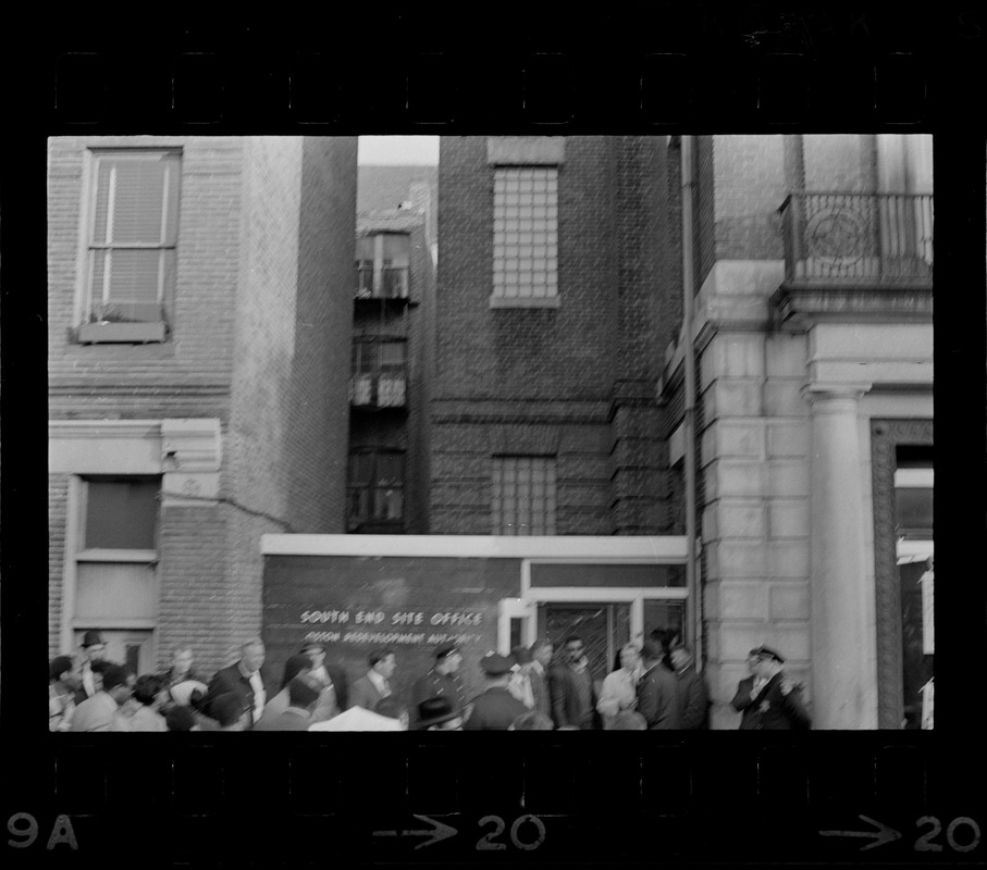 People outside Boston Redevelopment Authority South End office