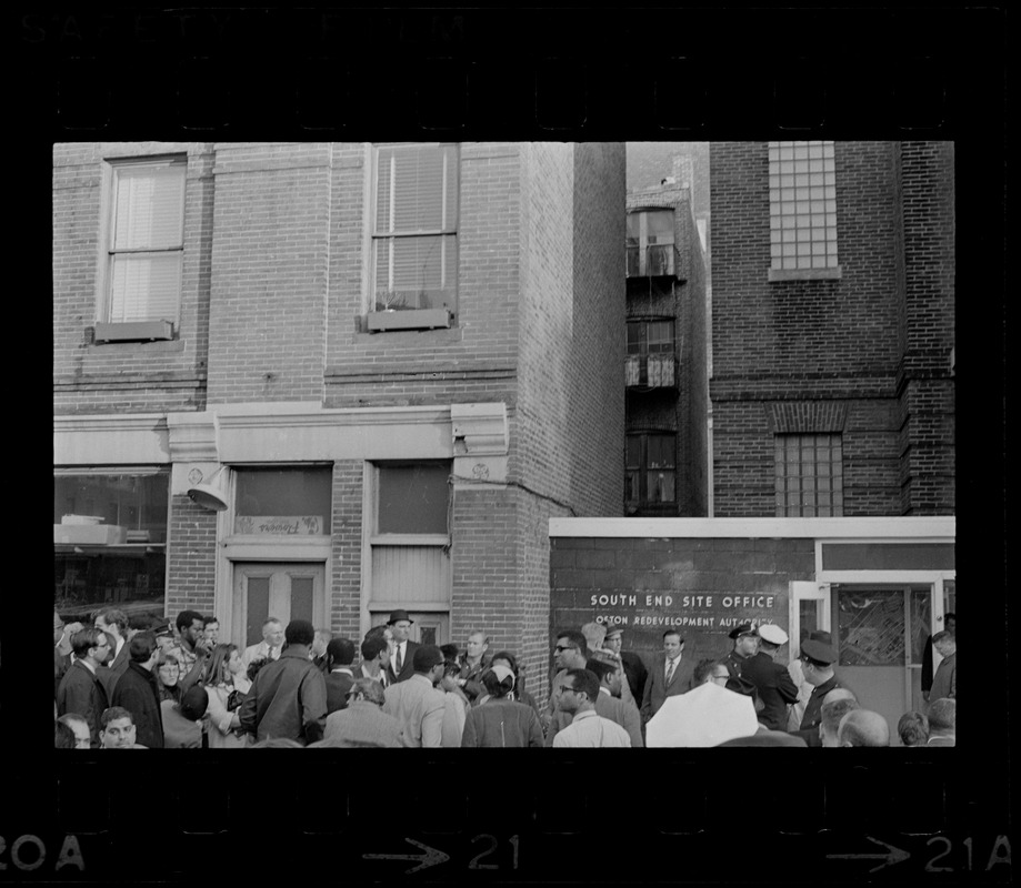 People outside Boston Redevelopment Authority South End office