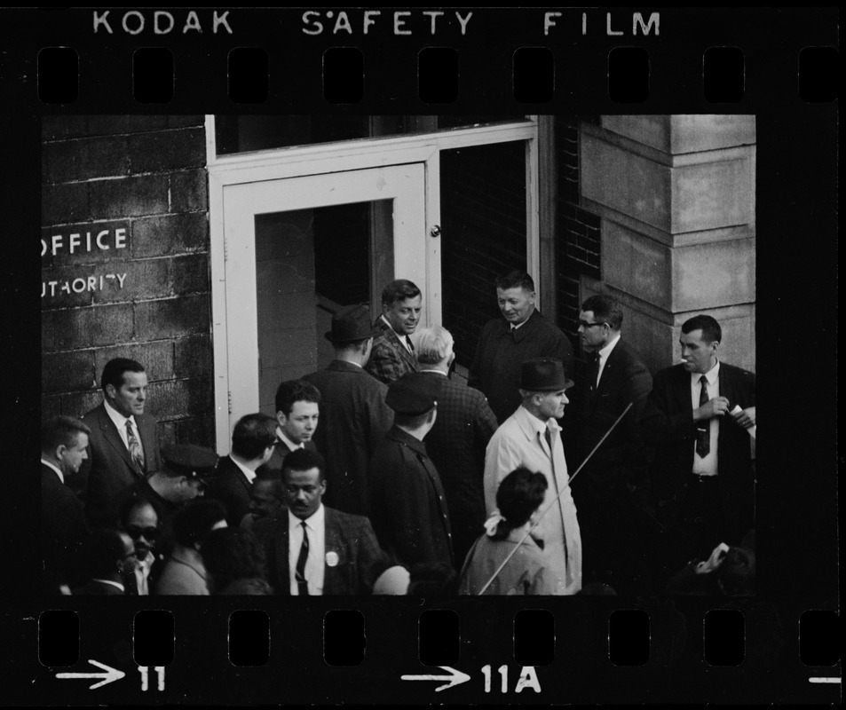 People outside Boston Redevelopment Authority South End office