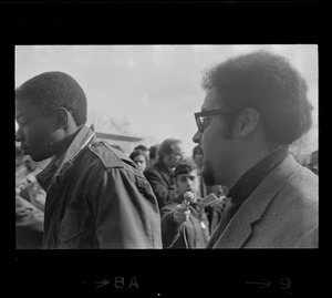 Reggie Sapp and Randall Bailey outside of Ford Hall during Brandeis University sit-in