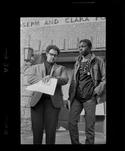 Randall Bailey and Reggie Sapp outside of Ford Hall during Brandeis University sit-in
