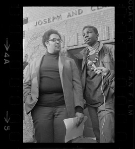 Randall Bailey and Reggie Sapp outside of Ford Hall during Brandeis University sit-in