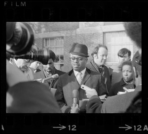 Press conference outside of Ford Hall during Brandeis University sit-in