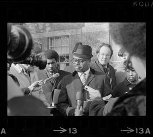 Press conference outside of Ford Hall during Brandeis University sit-in