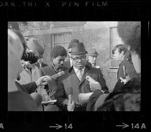 Press conference outside of Ford Hall during Brandeis University sit-in