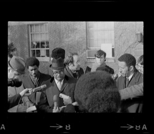 Press conference outside of Ford Hall during Brandeis University sit-in