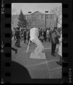 Plaster statue of a soldier seen during Brandeis University Vietnam protest and sit-in