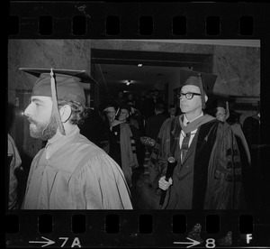 Joseph Radovsky, left, in a procession line during the Boston University School of Law commencement