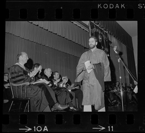 Joseph Radovsky, class Valedictorian, on stage during Boston University Law School Commencement