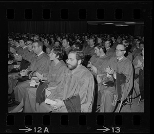 Joseph Radovsky, class Valedictorian, seen seated during Boston University Law School commencement