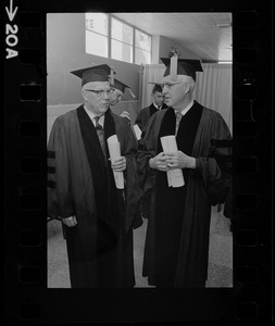 Former Supreme Court Chief Justice Earl Warren and Record American Drama Editor Elliot Norton at Boston College commencement