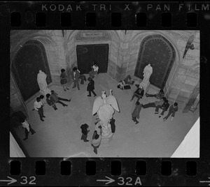 Students inside rotunda of Gasson Hall during Boston College sit-in