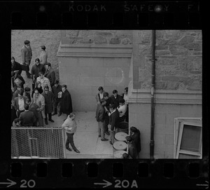 Crowd gathered in corner during Boston College sit-in