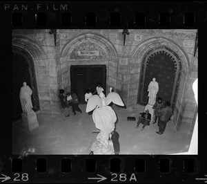 Students inside rotunda of Gasson Hall during Boston College sit-in