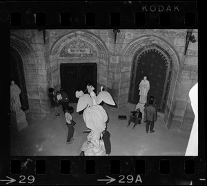 Students inside rotunda of Gasson Hall during Boston College sit-in