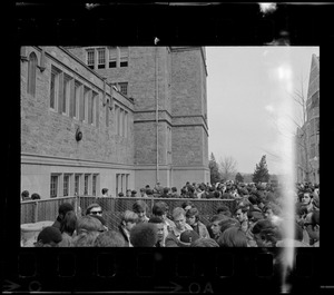 Crowd outside of Gasson Hall during Boston College sit-in