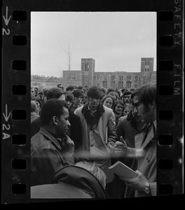 Crowd outside of Gasson Hall during Boston College sit-in