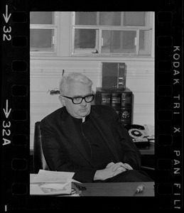 Rev. F.X. Shea, Executive Vice-President of Boston College, during sit-in by 30 black students