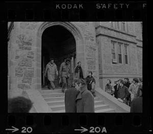 Students leaving Gasson Hall at Boston College during sit-in