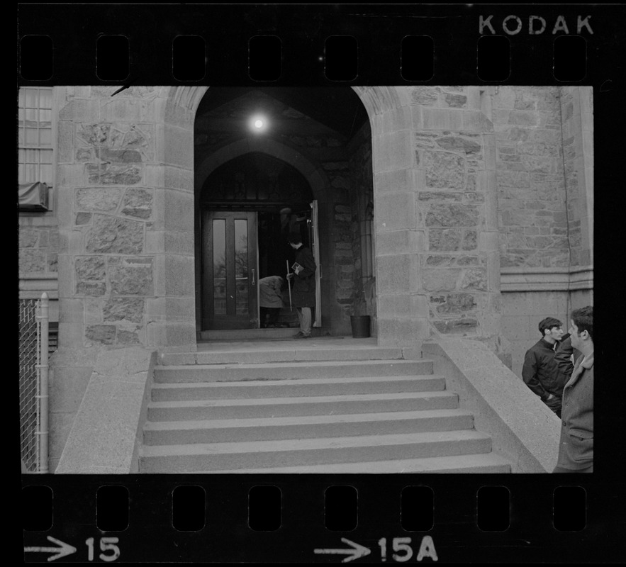 Doorway of Gasson Hall at Boston College during sit-in