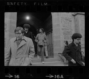 Students leaving Gasson Hall at Boston College during sit-in