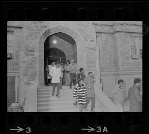 Students leaving Gasson Hall at Boston College during sit-in