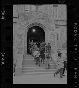 Students leaving Gasson Hall at Boston College during sit-in