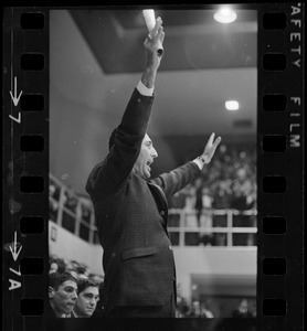 Boston College basketball coach Bob Cousy cheering