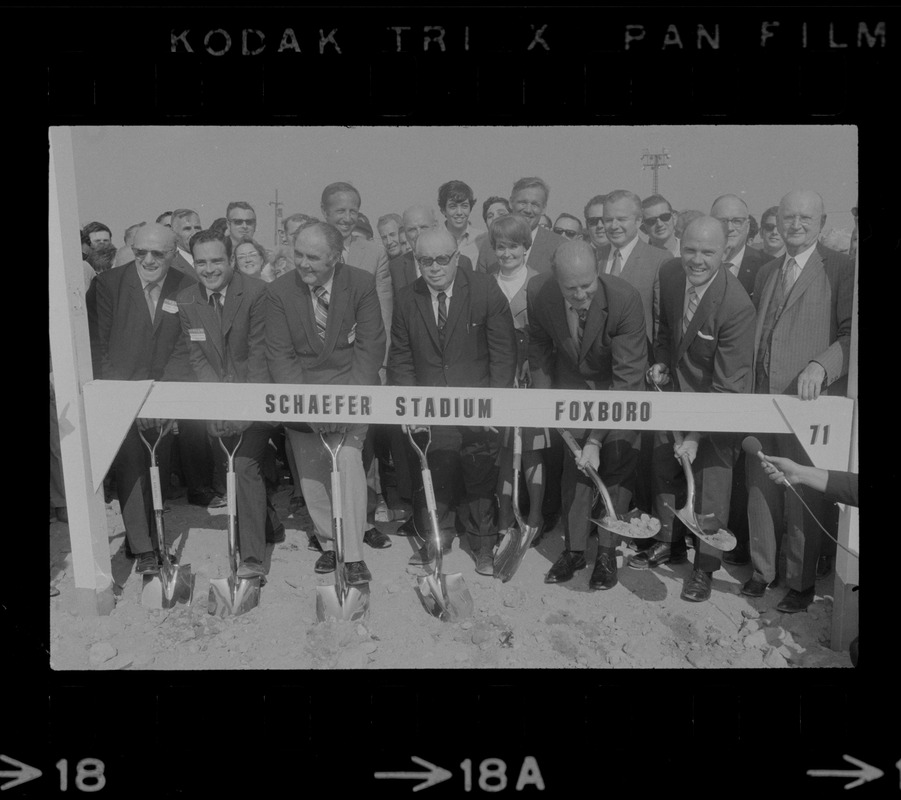 Dignitaries at yesterday's ground-breaking ceremonies for Patriots stadium in Foxboro